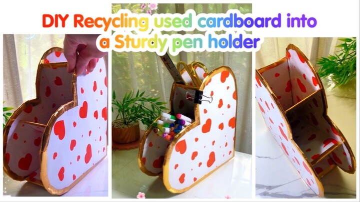 DIY Recycle used cardboard intoa sturdy pen holder ✨😍#dıy #craft #creative #crafting #fypシ
