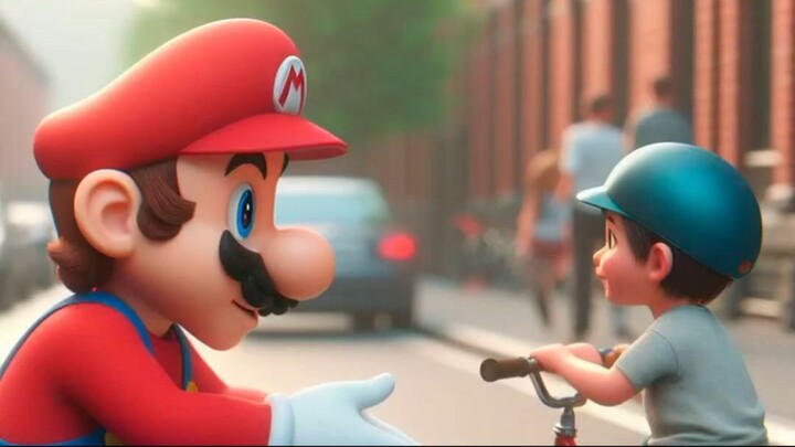 A beautiful picture, Mario and his team and a bike #mario #mariobros #supermario