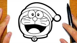 BELAJAR MELUKIS DORAEMON DENGAN SANTA KLAUS TOPI UNTUK KRISMAS | Lukisan yang mudah