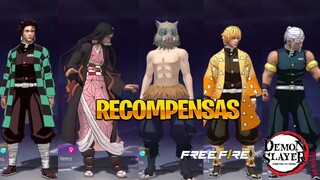 ANALIZANDO LOS 5 ASPECTOS  DEMON SLAYER X FREE FIRE NUEVA COLABORACIÓN GLOBAL  EMOTES Y RECOMPENSAS