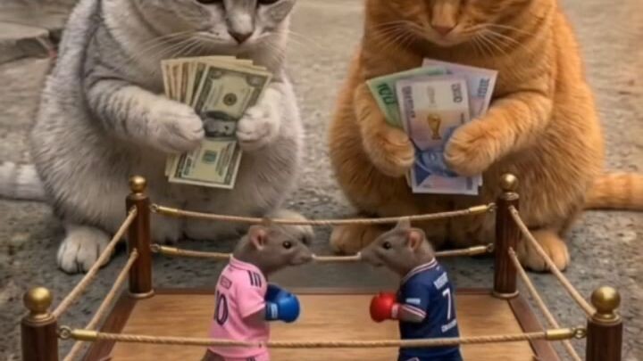 AI Cat Boxing Match 😂 Pink vs Blue! #funny #cat #ai #comedy #funworldbd