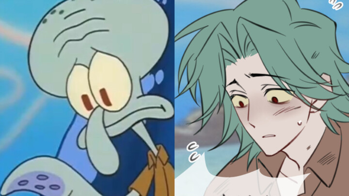 Squidward’s treat: pizza on the house—help yourself!