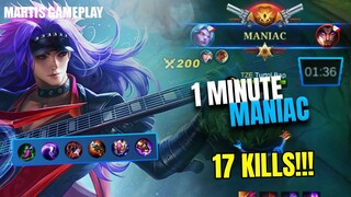 MANIAC!!! 17 KILLS | EARLY MANIAC IN 1 MINUTE | #MARTIS GAMEPLAY #MLBB
