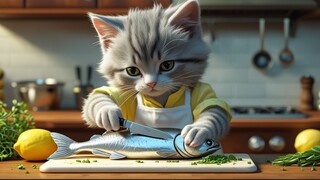 Kitten Chef Cooking Fish: The Cutest Cooking Show