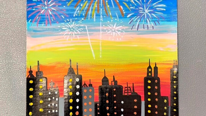 Vẽ 【Cảnh đẹp pháo hoa thành phố】bằng bút marker acrylic #VẽBằngMarkerAcrylic #PháoHoa #HọcVẽTừConSố0