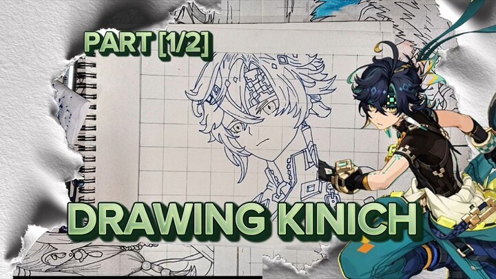 DRAWING KINICH CHARACTERS GENSHIN PART [1/2] BNW (BLUE AND WHIT