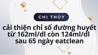 Chị Thủy cải thiện chỉ số đường huyết cải thiện từ 162ml/dl còn 124ml/dl sau 65 ngày eatclean