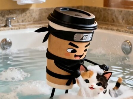 Ninja Coffee is so kind to the little kitten.
