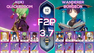 F2P Spiral Abyss 3.7 / 3.8 C0 Wanderer Burgeon & Kuki Shinobu Quickbloom I Floor 12 Genshin Impact