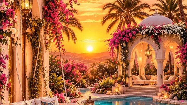 A Serene Luxury Poolside Retreat at Sunset
