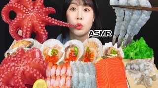 คลิปซอลกิกินกุ้งอามาเอบิ แซลมอน หอยเชลล์ ซันนักจี เสียงดังกรุบ ๆ