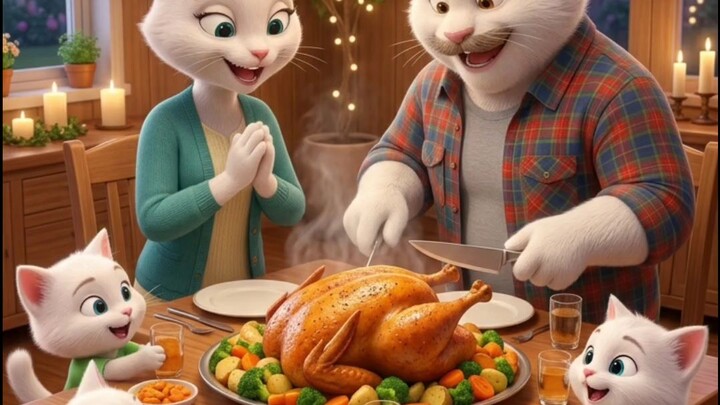 Cute Cat Family Cooking Chicken 🍗 | Funny 3D Cartoon Family Story