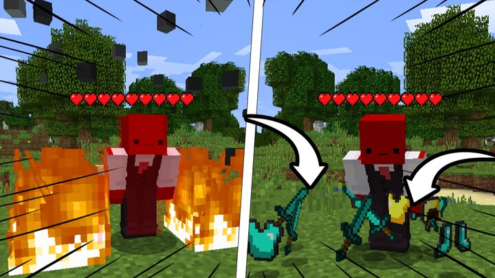 Minecraft bị sát thương là xuất hiện trang bị thần hoặc quái vật sao!?