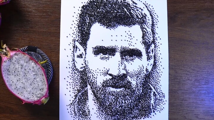 Drawing Messi with 100,000 dragon fruit seeds