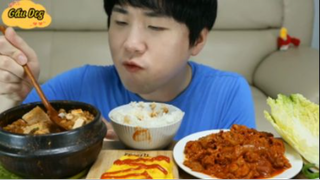 Thịt xào, canh kim chi đậu hủ, trứng cuộn phần 7 #mukbang