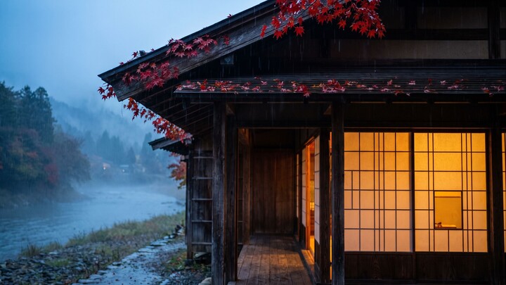 Autumn Dusk Rain at Japanese Riverside House | 沉浸式秋雨助眠 白噪音 (Sleep Ambience & Deep Rest)