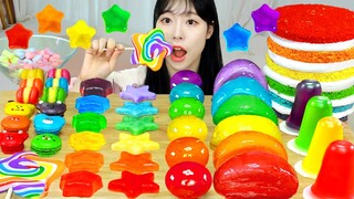 ASMR MUKBANG| 레인보우 디저트 무지개 별 코하쿠토 마카롱 젤리 먹방 & 레시피 RAINBOW DESSERT MACARONS EATING