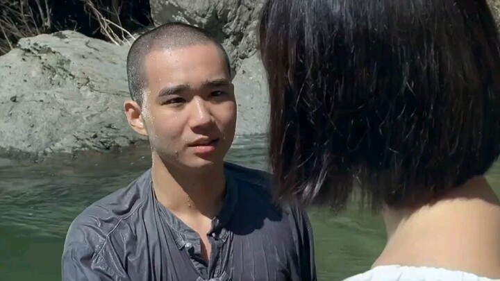 , the little monk and the beautiful lady walked together.