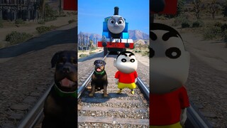 GTA V: FRANKLIN SAVING CHOP AND SHINCHAN FROM THOMAS TRAIN #shorts