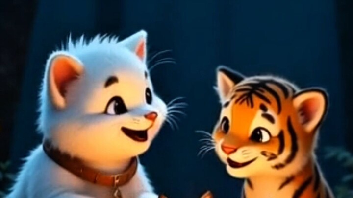kucing bermain bersama anak harimau.