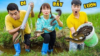 Hà Sam Thử Thách Một Ngày Đi Bắt Lươn Ngoài Ruộng - Lươn Nướng Siêu Ngon