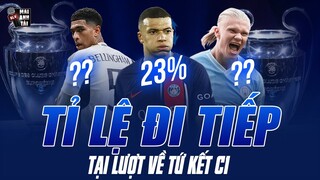 DỰ ĐOÁN TỈ LỆ ĐI TIẾP CỦA CÁC ÔNG LỚN TẠI LƯỢT VỀ TỨ KẾT C1: MAN CITY ÁP ĐẢO REAL, PSG CHỈ CÒN 23%