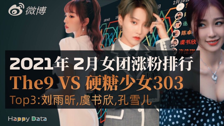 【女团涨粉大乱斗】2021年2月硬糖少女303VsThe9,刘雨昕涨粉最多