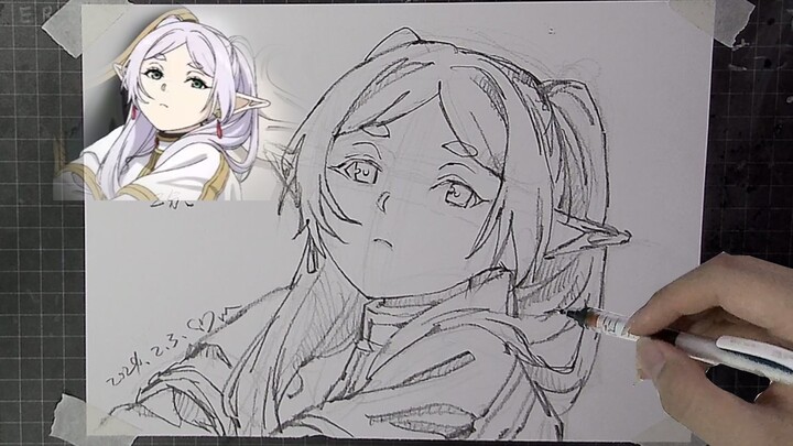 【起稿教程】教你如何画好一张可爱的芙莉莲！！芙莉莲可爱哇！！动漫速写起稿过程展示。