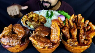 SPICY MUTTON CURRY, CHICKEN GIZZERD & LIVER CURRY, CHICKEN FEET, CHICKEN CURRY, RICE, SALAD MUKBANG|