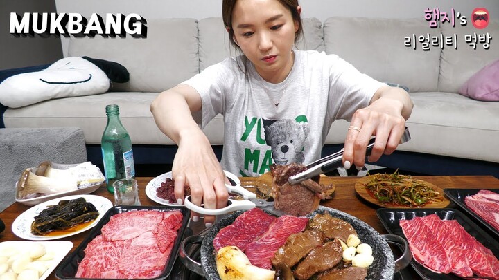 리얼먹방:) 돌판 한우 모듬구이 (ft,육회) ★ 소주는 필수!!ㅣHanwoo (Korean BEEF)ㅣREAL SOUNDㅣASMR MUKBANGㅣ