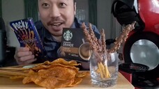 ASMR Eating Pocky Almond Crush, Satay Fish Snack & Starbucks House Blend - Storytime Dragon Boat