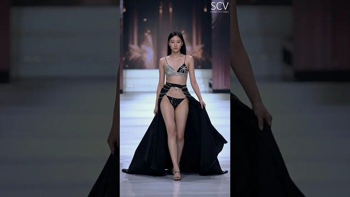 💃🖤🌟 Stunning Designer Swimwear & Flowing Cape - Fashion Week Magic! 🌟🖤💃
