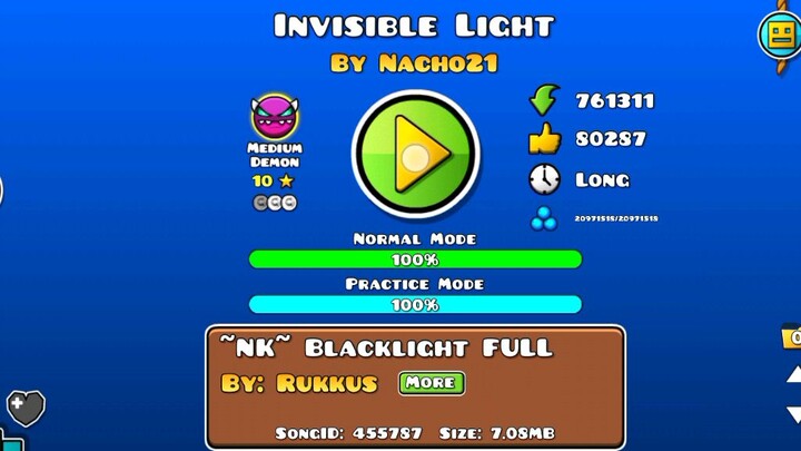 Geometry Dash - Invisible Light (by Nacho21) [Medium Demon] (100% Complete)