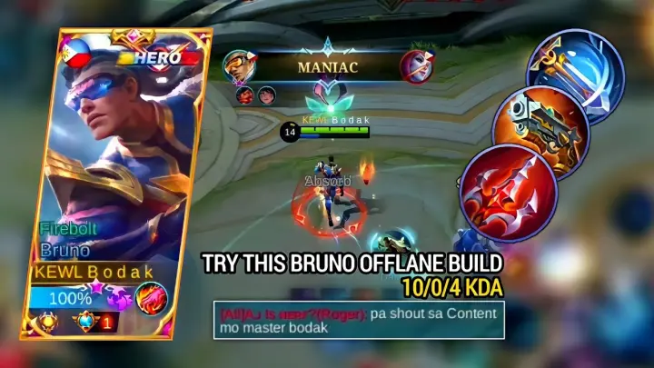TRY THIS BROKEN BRUNO OFFLANE BUILD | BRUNO BEST BUILD AND EMBLEM MLBB