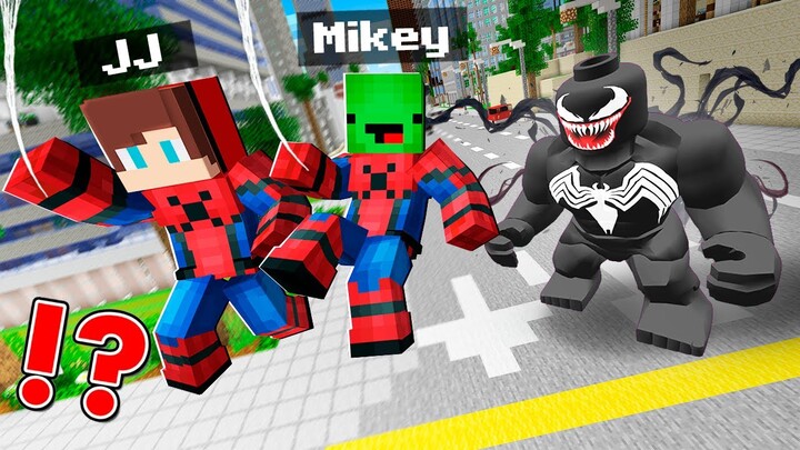 JJ and MIKEY SPIDER-MAN vs VENOM from ROBLOX! SUPERHEROES BATTLE in Minecraft - Maizen