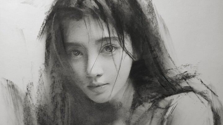 Charcoal Portrait Sketch of a Young Woman: Step-by-Step Process