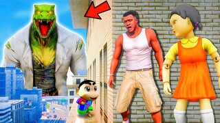 Franklin and Shinchan & Pinchan play HIDE AND KILL with Squid Game Doll In GTA 5