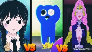 WEDNESDAY vs BLUE vs DEMON SLAYER vs RAINBOW FRIENDS ZERO TWO DODGING MEME