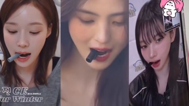 When Karina and Winter sign autographs while biting their pen caps, just like Han So-hee