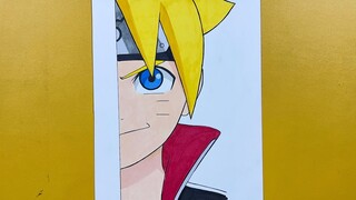 Anime drawing | how to draw boruto half face || drawing tutorial & color