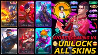 Unlock All Skins in MLBB | Granger Legend Skin | Chou STUN Skins & More! Worst Gaming V4! Gloo Patch