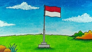 Cara menggambar bendera merah putih || Belajar menggambar dan mewarnai bendera