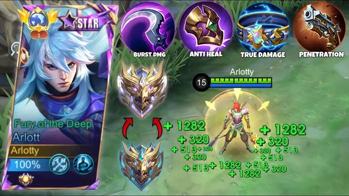 GLOBAL ARLOTT BEST ONE SHOT LIFESTEAL BUILD 100% META DESTROYER TO RANK UP FAST
