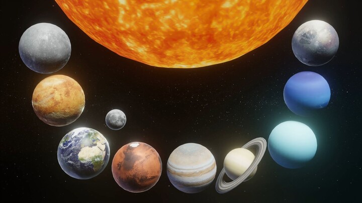 逼真太阳系 3D 模型（含月球和冥王星）2K 贴图