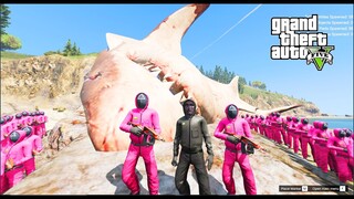 GTA 5 Mod - Biệt Đội Squid Game Đi Săn Cá Mập Megalodon Siêu To Khổng Lồ