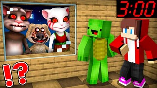JJ and Mikey HIDE From Scary TALKING TOM.EXE, BEN.EXE AND ANGELA.EXE At Night in Minecraft - Maizen